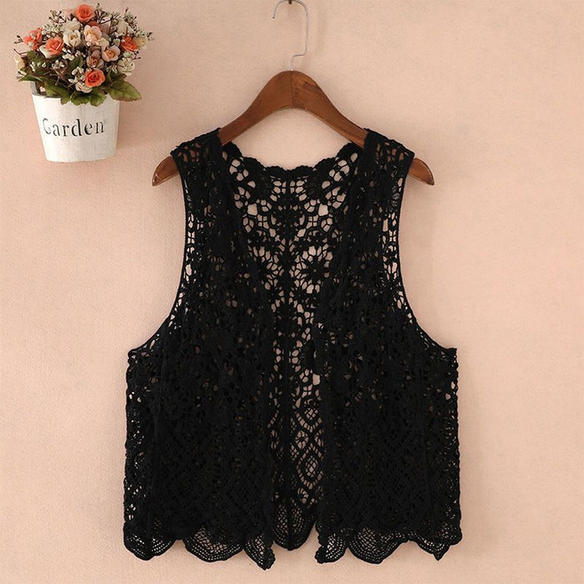 여성용 여름 루즈핏 그물조끼 빈티지 니트 펀칭 베스트