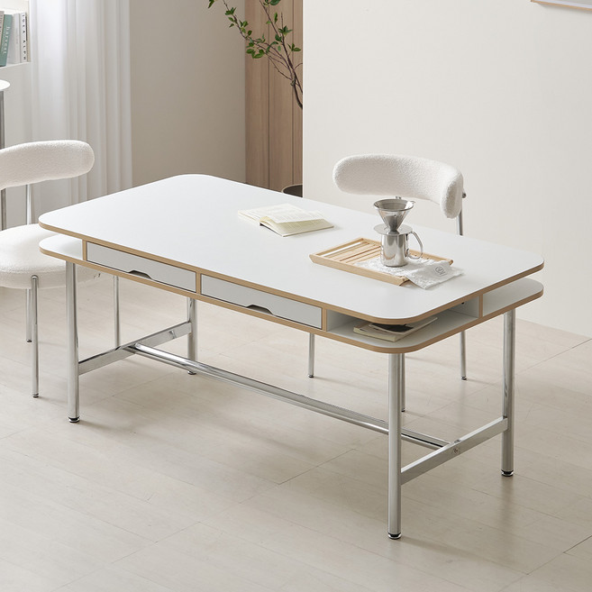 프린홈 E0등급 LPM 오거나이즈 식탁 테이블 1400/1600 (2color), 6인용, 크롬