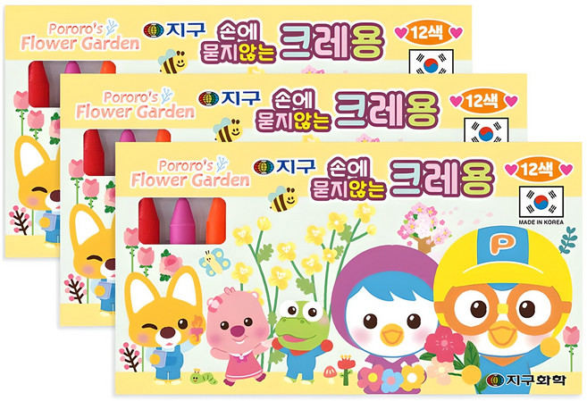 지구화학 뽀로로 손에 묻지 않는 크레용, 12색, 3개