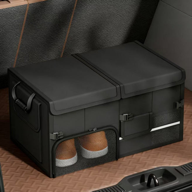 자동차 트렁크 수납함 차량 내부 다기능 접이식 정리 보관함 수납 차량용 트렁크 장식용품, 블랙