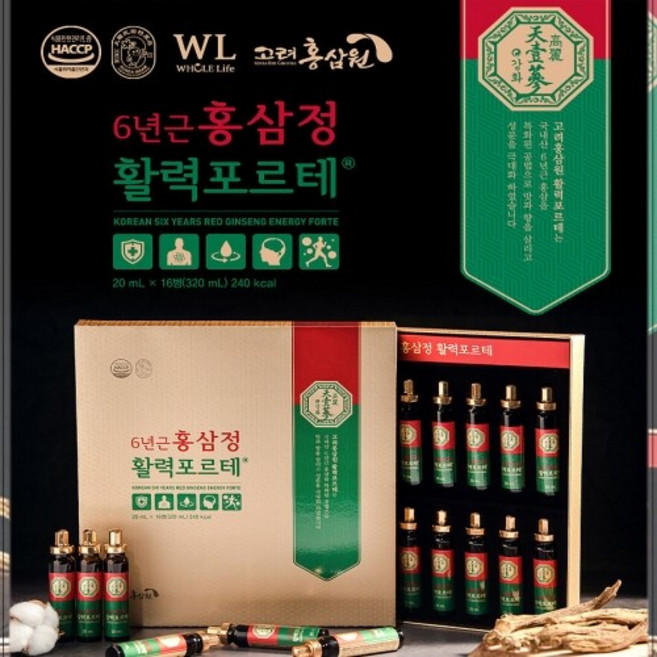 6년근 홍삼정 활력 포르테 20ml 16병 인삼열매농축액 앰플형 사포닌 진세노사이드 부모님선물, 1박스