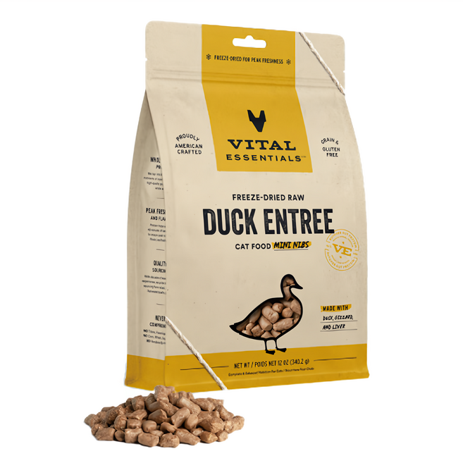 VITAL ESSENTIALS 凍乾鮮肉貓用生食餐, 鴨肉小顆粒, 12oz, 1包