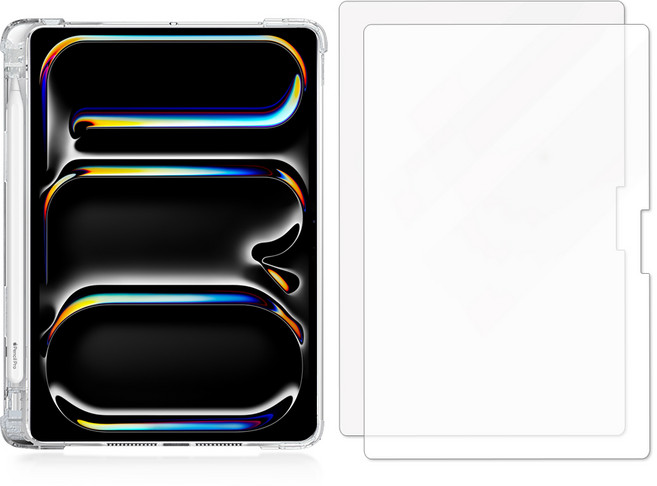 더조은셀러 아이패드 호환 펜수납 에어범퍼 케이스 2매입 유리 필름 포함, 투명, 1세트