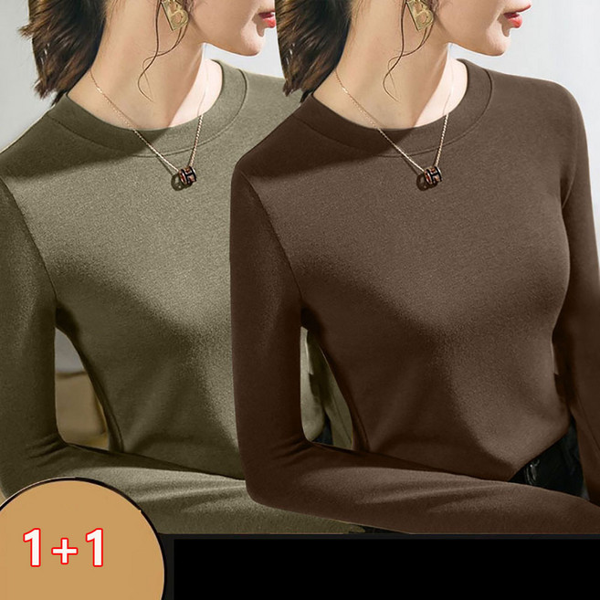 셀럽당 1+1여자봄가을 모달긴팔 이너 티셔츠 얇은 슬림 라운드 스판 상의