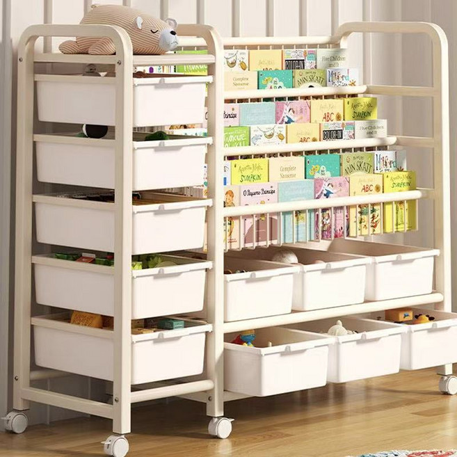 SeekFun 수납장 다용도 책꽂이 장난감 수납함 교구장 이동식 트롤리 대용량 정리함, 화이트