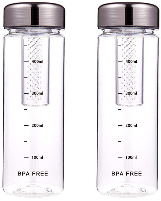 블랙눈금 메탈캡 티보틀 보온보냉 티백망 트라이탄 물병, 500ml, 2개