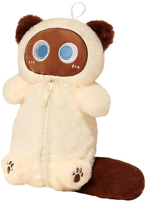 Mellbo 펜 케이스 필통 파우치 인형 고양이·고양이 공부가 즐거워지다 란도셀 가방 후크로 걸 수 있다 휴대 편리 문방구 스마트폰 화장품 소품 수납 대용량 35×15cm 베이지