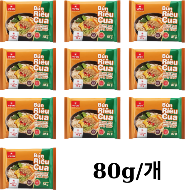 베트남 비폰 분리꾸아 크랩스프 즉석 게살 쌀국수 Bun rieu cua Vifon, 10개, 800g