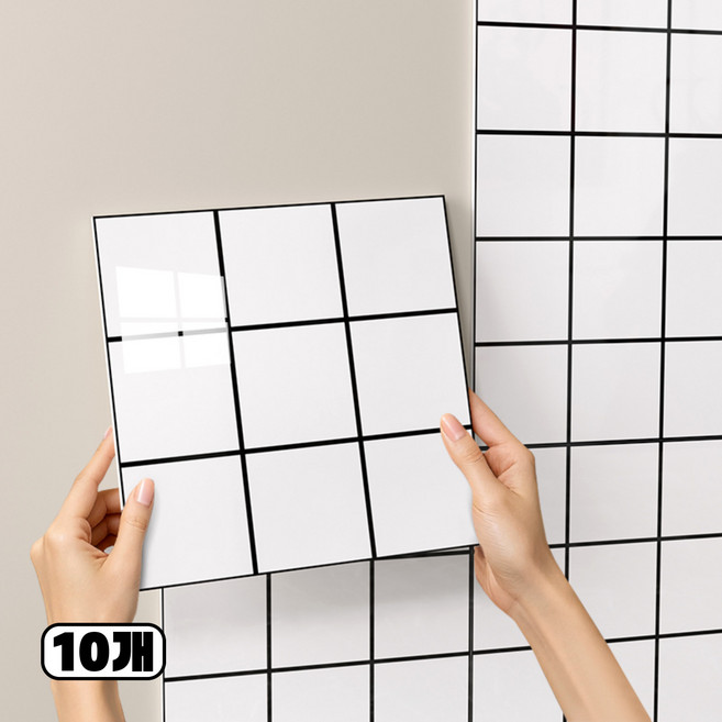 에이제이케이 붙이는 벽지 폼블럭 데코 대리석 타일시트지, 10개, 체크 화이트