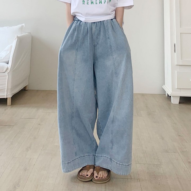 애플망고옷장 빅사이즈 3042 와이드 데님 치마바지 오버핏 통팬츠