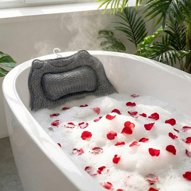 아이앤에이치 편안한 욕조베개 머리 받침대 헤드쿠션, 차콜, 1개