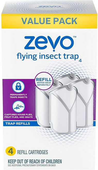 Zevo 플라잉 곤충 트랩 2개와 리필 카트리지 2개 - 파리 및 실내 벌레잡이 플러그인 날벌레 집파리 과일파리 블루 UV 라이트 기술 벌레 재퍼의 잡동사니 없는 대안, Zevo 실내용 곤충 포획기: 빛 트랩으로 과일파리,