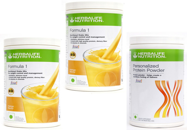 허벌라이프 체중 감량 콤보 - 포뮬라 1 망고 맛 500g (2개입) + 퍼스널라이즈드 단백질 파우더 400g, 3개입, 1개