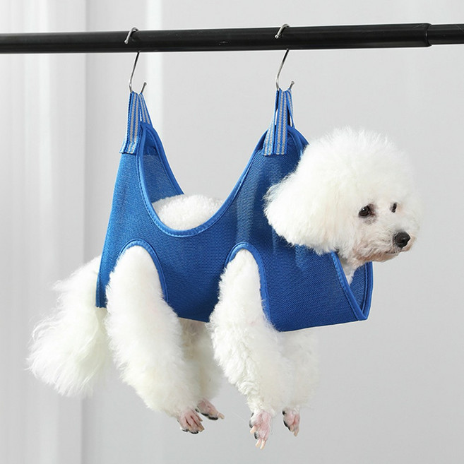 ZOZI 반려동물 미용 거치대 고양이 강아지 겸용 미용 손질 발톱깎이 해먹형 미용 테이블 의자, 1개, XS 블루