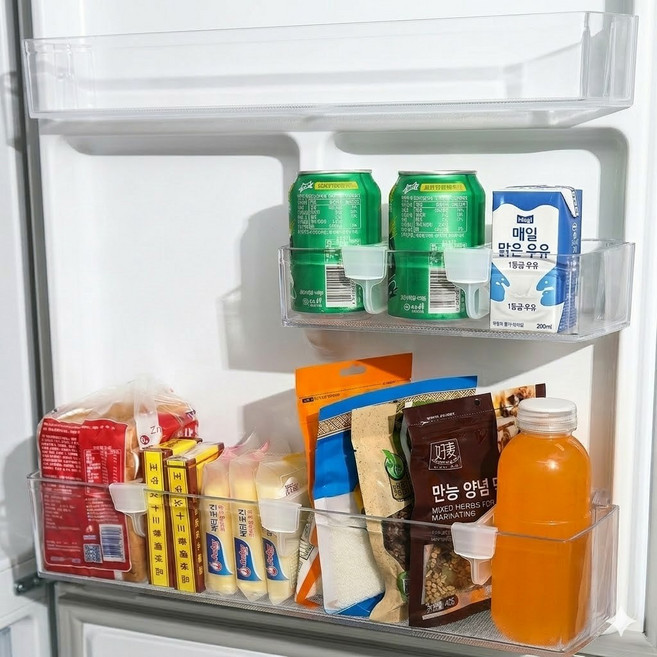 냉장고 정리 칸막이 클립 선반 수납 공간활용 냉장고파티션 정리용품 4P세트, 투명, 1개