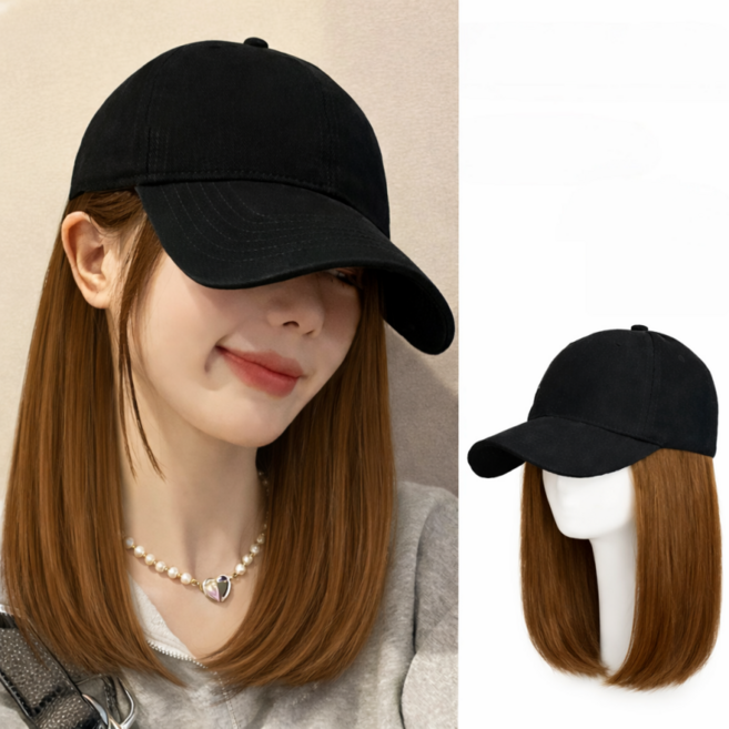 상덕 쉬운 착용 스타일리시한 가발 헌팅캡 모자(조절가능), 1개, 라이트브라운