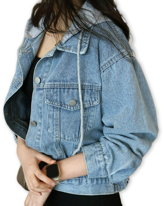 메리앤유 캐주얼한 후드 탈부착 워싱 데님 청 자켓