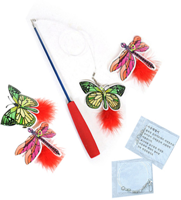 펫모닝 캣피싱 플라이 낚시대 잠자리 꿩깃털&리필, 1개, PMC-317 플라이 토이 잠자리&나비