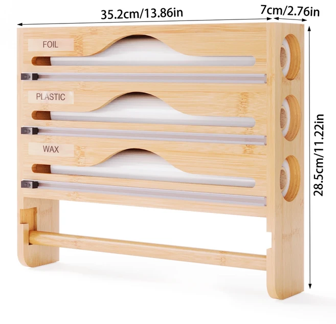 주방 벽걸이형 비닐 랩 커터 모던한 주방 효율적인 정리함, 1개, 원목 색상 3층