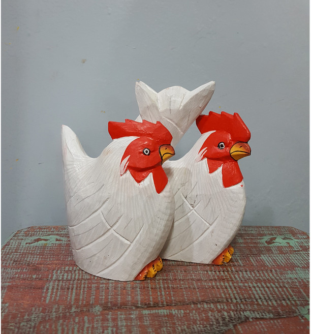 화이트 목각 닭 인형 셋트 닭 장식품 풍수 인테리어소품 집들이 선물 치킨집 개업선물, 화이트 닭 S set