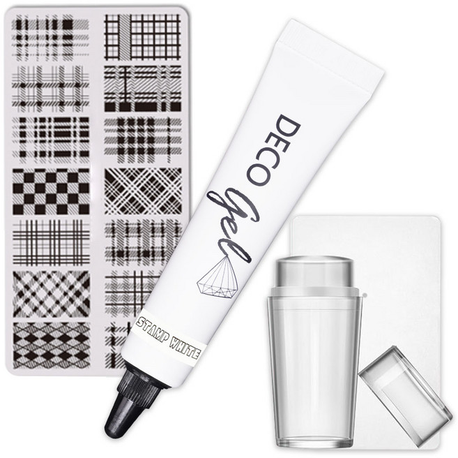 아이빛 네일 체크 하운드 트위드 플레이트 스탬프세트, 화이트세트, 1세트