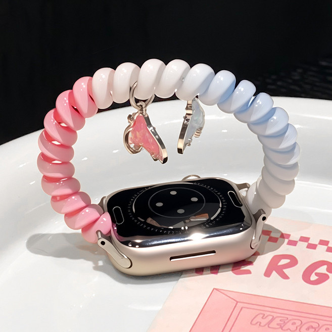 밴드톡 애플워치 호환 젤리 스프링 루프 스트랩 귀여운 밴드11 10 9 8 7 6 5 3 울트라 SE, 피쉬테일