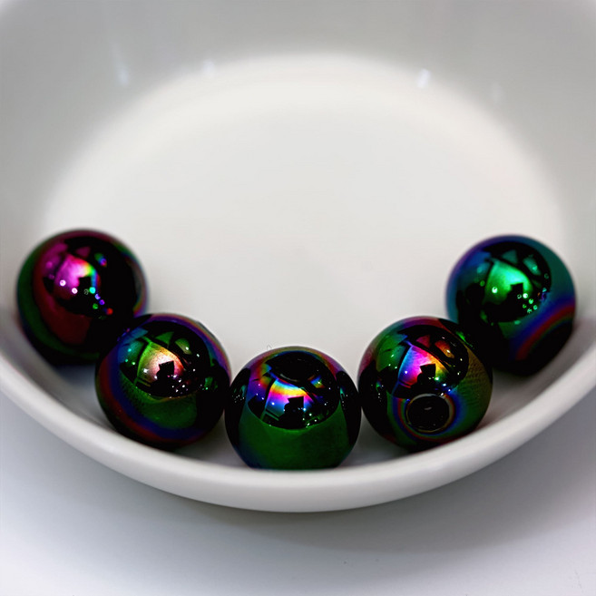 16mm 원형 AB 글로시 아크릴비즈 10알 키링재료 팔찌부자재, 1개, 블랙