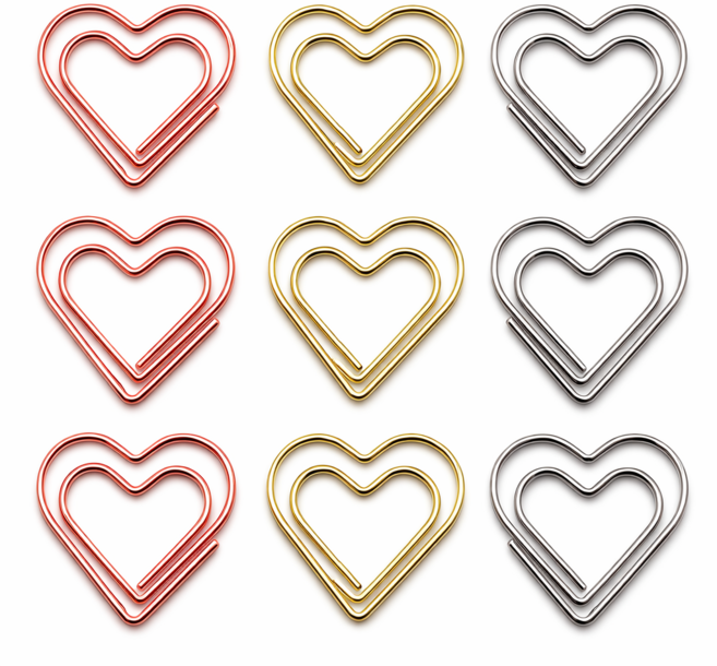 감성 하트 페이퍼클립 로즈 골드 실버 메탈 북마크 다꾸 문구 클립 3종, 1개, 30개입