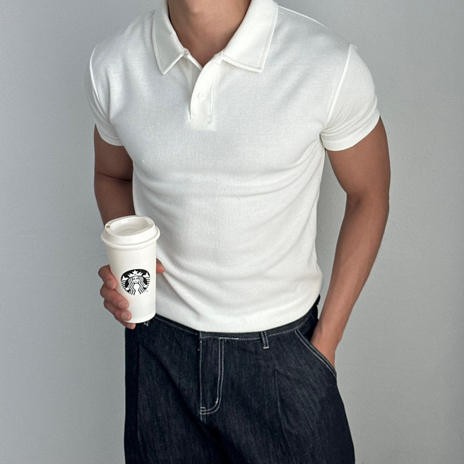 르위 머슬핏 기능성 반팔 카라 니트 티셔츠