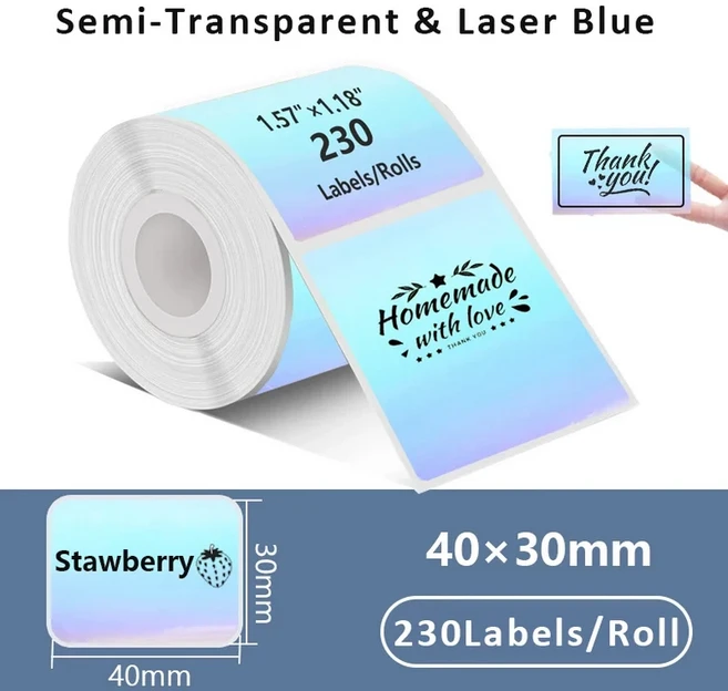 1롤 라벨 스티커 자체 접착 열전사 용지 M110 P50 DETONG Munbyn Nelko 미니 프린터에 적합, 10 40x30