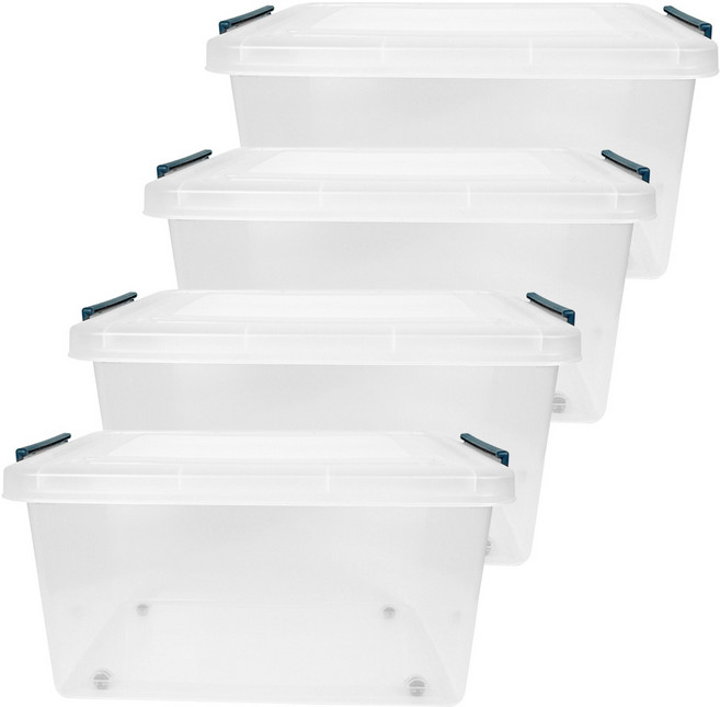 스페이스에디터 투명베이직 리빙박스 45L, 다크블루, 4개