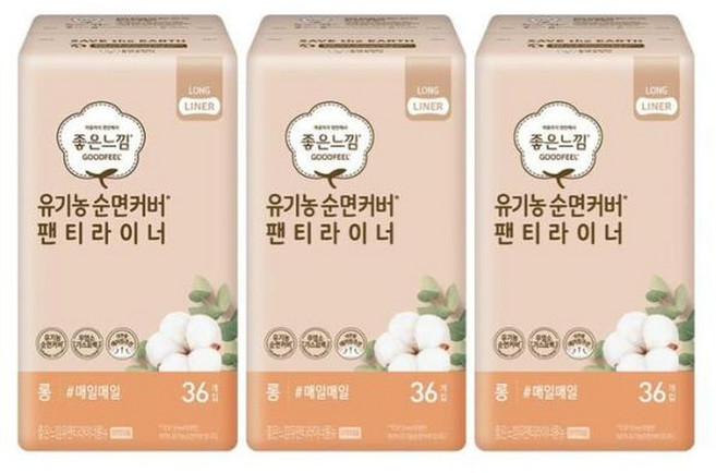 좋은느낌 팬티라이너 생리대 롱 순면 36P 3개, 36매입