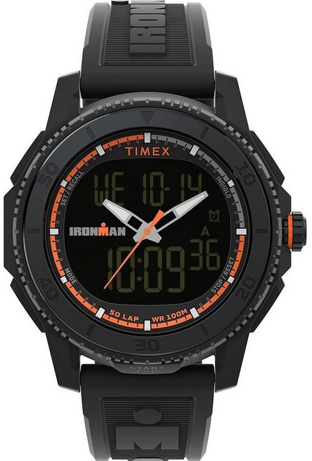 Timex 남성용 아이언맨 트라이애슬론 아드레날린 아나디지 46mm 시계 블랙/블랙/디지털 네그 디스플레이 모던.