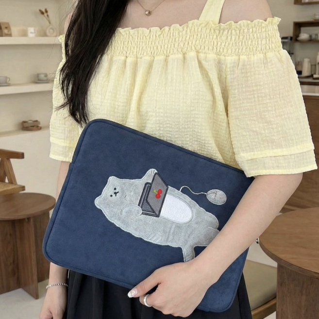 웨이백홈 14인치 16인치 노트북 파우치, 1개, 네이비 고양이