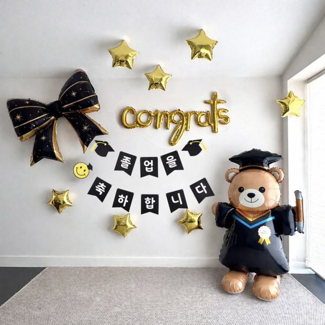 졸업식 풍선세트 포토존 졸업식 장식 congrats 2026 어린이집 초등학교 유치원, 4. 스탠딩 곰돌이(커튼미포함), 1세트