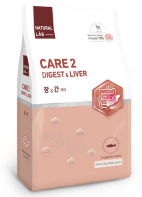 네츄럴랩 케어2 유기농 70% 강아지 기능성사료, 간+장건강, 2kg, 2개