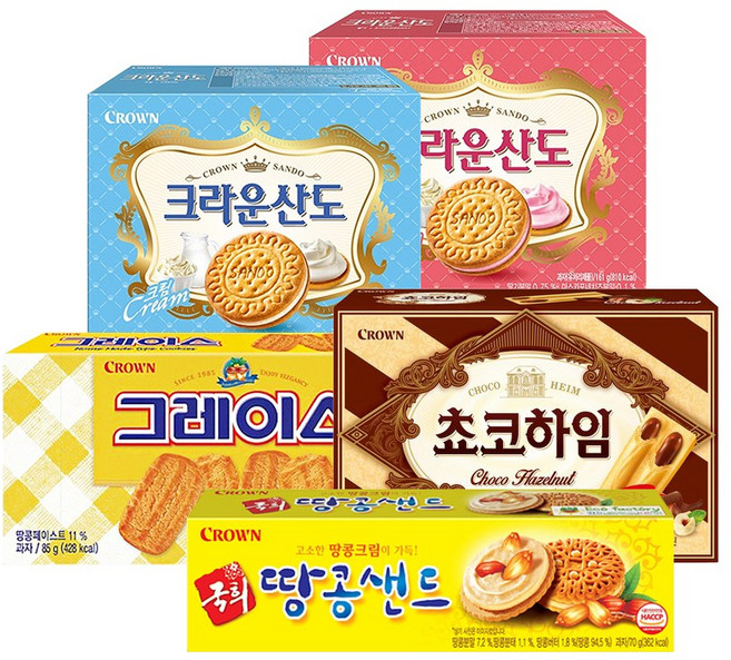 크라운 딸기산도161g 크림산도161g 그레이스85g 땅콩샌드70g 초코하임47g, 1개