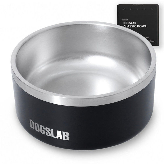 독스랩 반려동물 식기 밥그릇 물그릇, 1개, 블랙 64oz