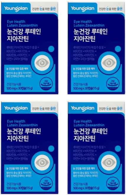 영진약품 영플랜 눈건강 루테인 지아잔틴 500mg x 30캡슐 루테인지아잔틴복합추출물 비타민E 비타민B2 비타민B6 비타민C 아연 구리 셀레늄 함유 건강기능식품, 4개, 30정
