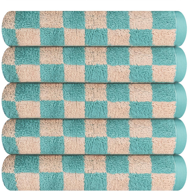 송월타월 데일리 체크 세면타월 180g 코마사, 그린, 5개