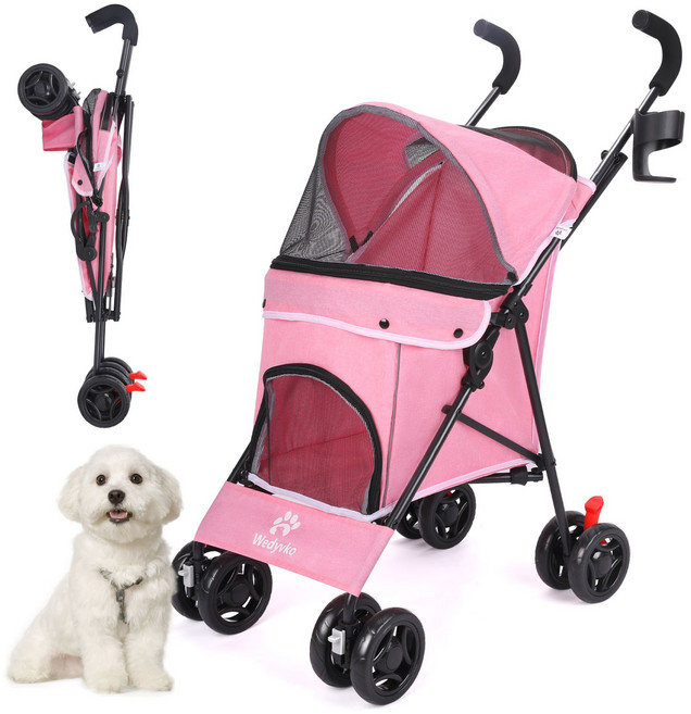 폴딩 경량 일체형 강아지유모차 1개, 분홍색