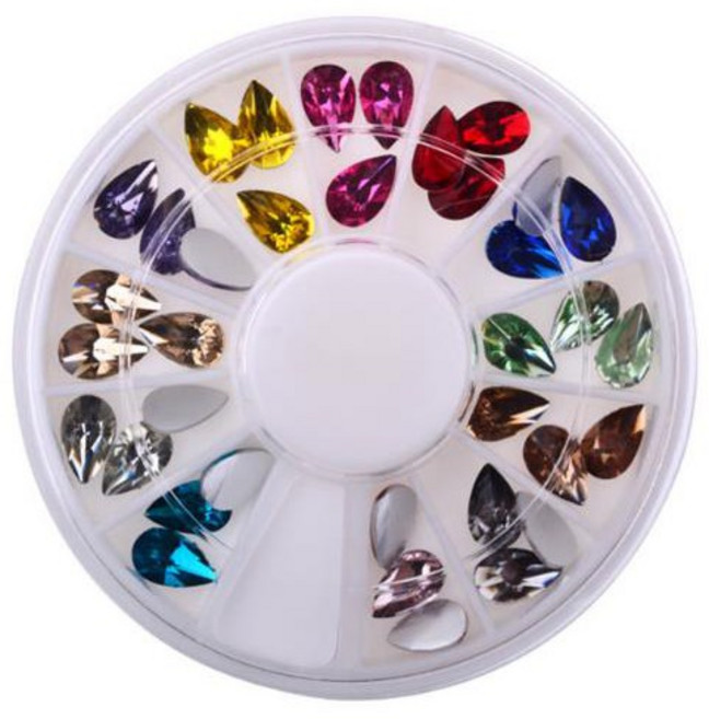 鑽石堂美甲 12色水滴彩鑽 馬眼水不掉底七彩玻璃鑽 尖水滴合金大鑽, 【圓盤飾品-28號】合金飾品金屬, 1個