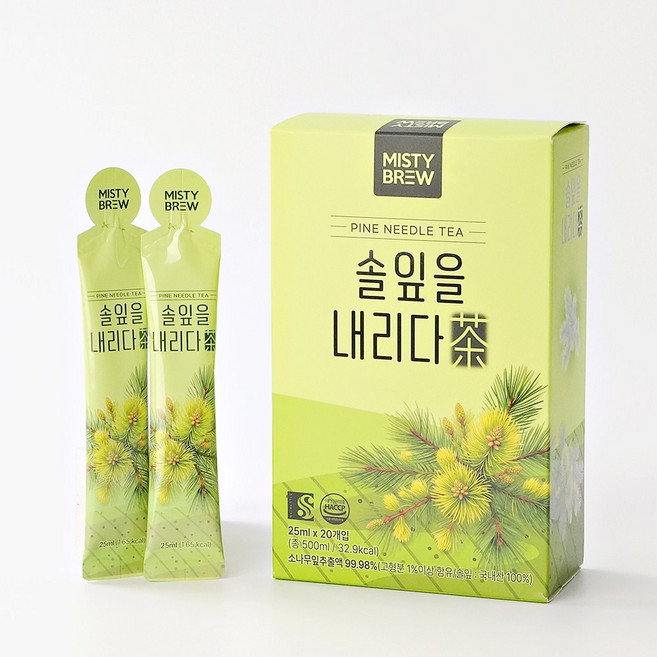 미스티브루 솔잎을 내리다 국산차 액상차 스틱 건강차 허브차 기름기 무카페인, 1박스, 20개입, 25g