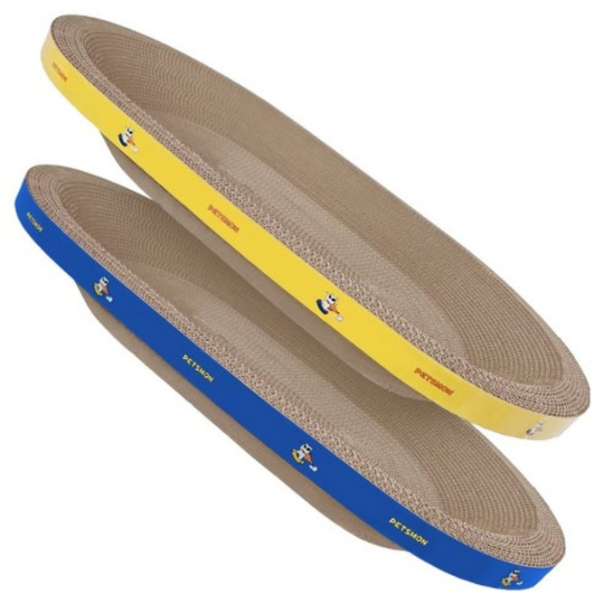 펫츠몬 고양이 타원형 컬러 스크래쳐 2개입, 옐로우, 블루, 1세트