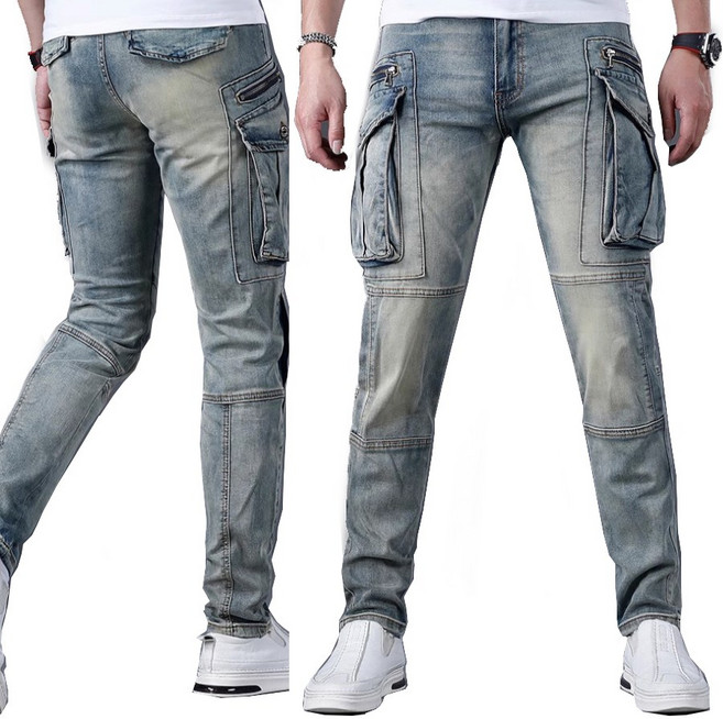 더스타일 빅포켓카고청바지 스판슬림핏 건빵바지