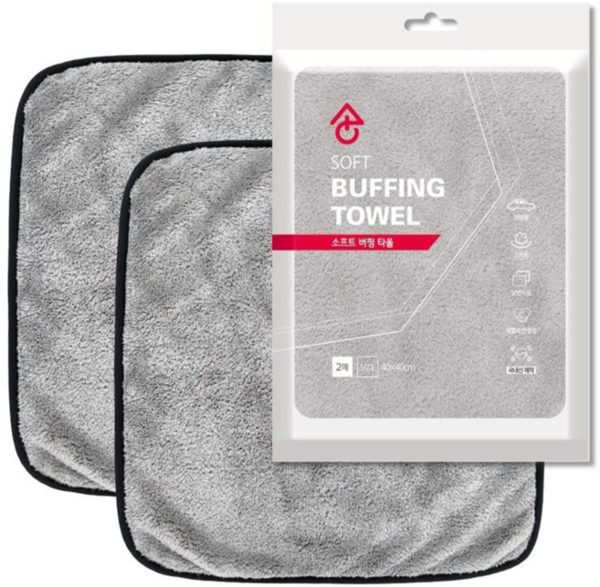 생활플러스 소프트 버핑 타월 2매입 극세사 세차타월 40x40, 4개