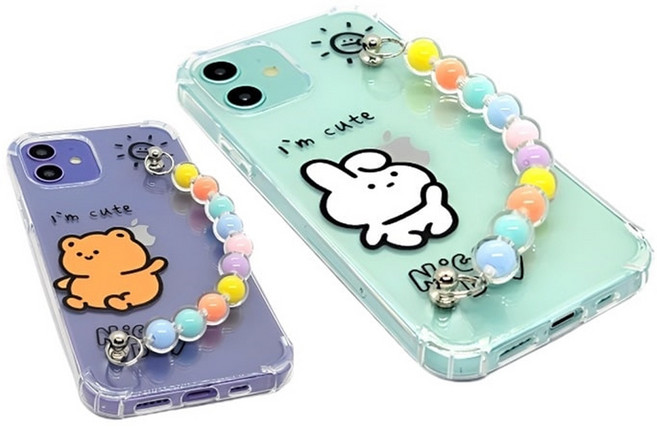 애니멀 나이스 갤럭시 S22 케이스 비즈 스트랩 에어범퍼 투명 젤리