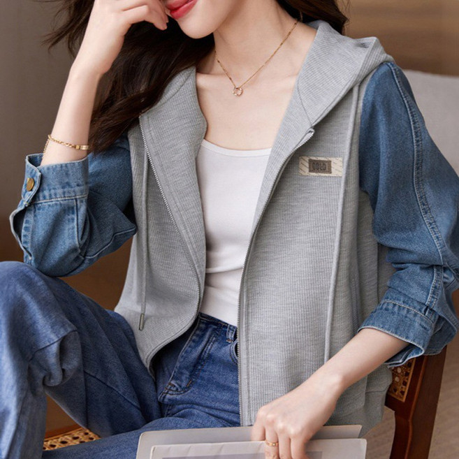 지디오 여성 데님 후드 자켓 집업 점퍼 긴팔 청 아우터 재킷 여자후드집업