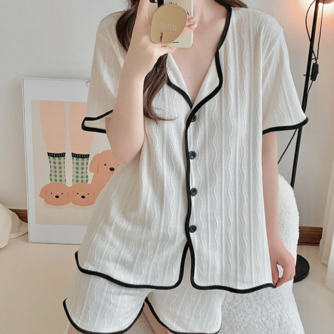 여성 잠옷 반팔티+반바지 부드럽고 가벼운 V넥 홈웨어 상하세트