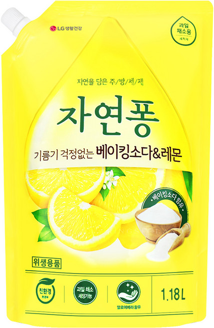 LG 자연퐁 베이킹소다 레몬 주방세제 1.18L, 1개